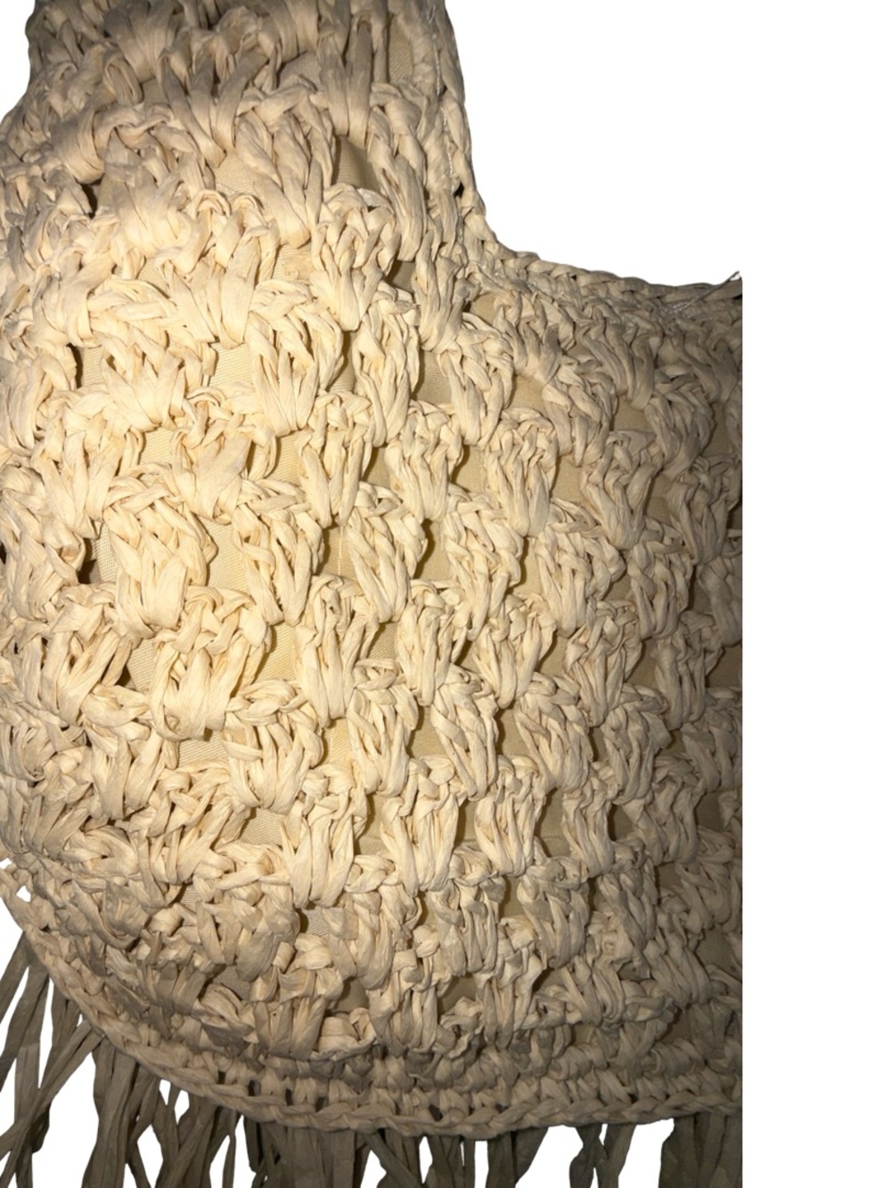 Natural Straw Fringe Tote with Black Handle - Picture 5 of 16
